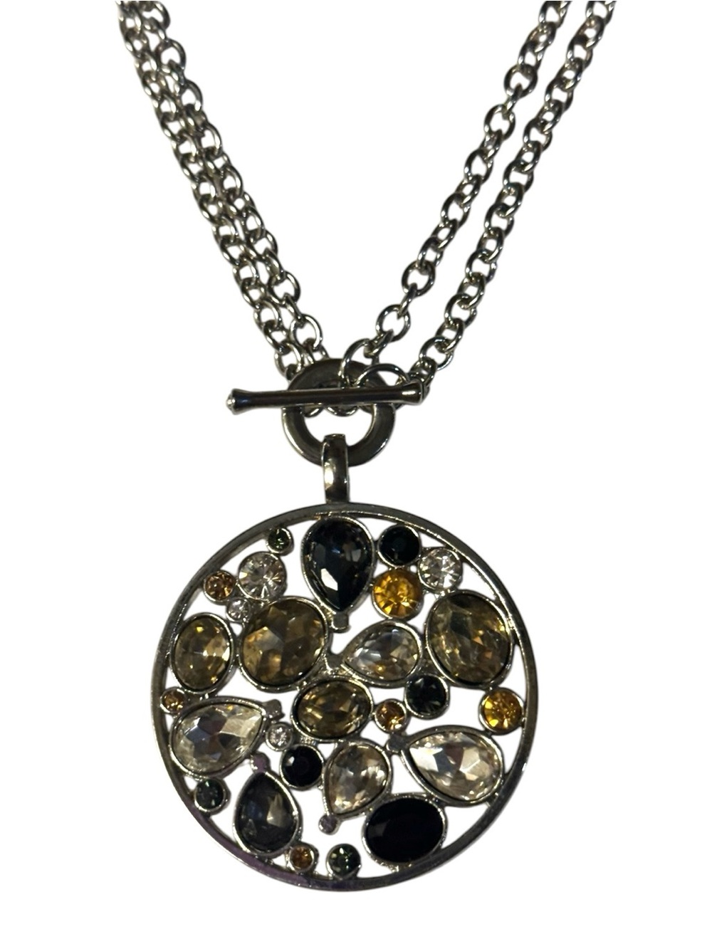 Chico’s x CMNH 2011 Silver & Smoky Gray & Amber Glass Statement Necklace